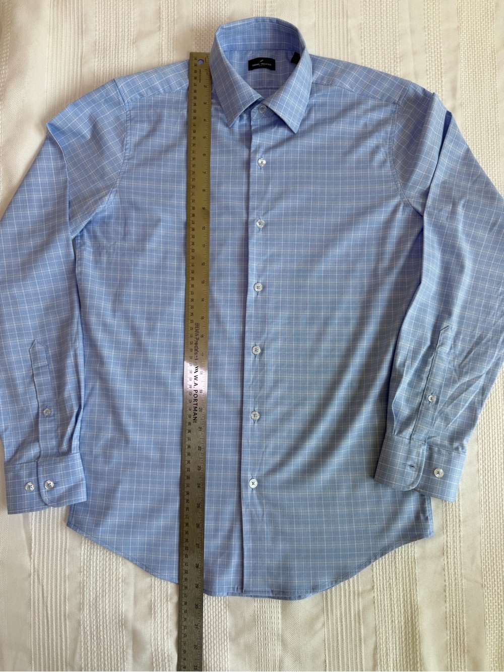 Daniel Hechter Light Blue Windowpane Bamboo Dress Shirt Size S